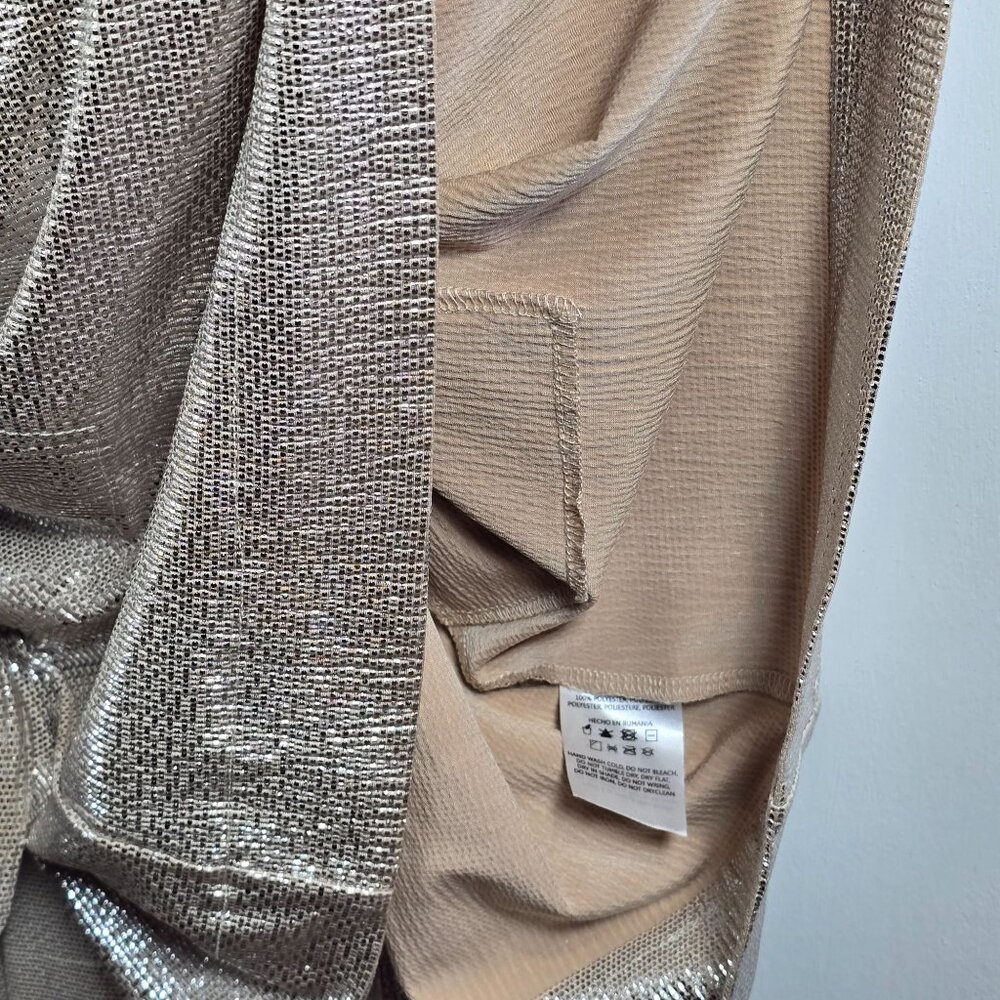 Sabina Musayev Gold Metallic Shimmer Foil O/S Belted Button-up Dress, M, NWOT - Picture 11 of 12
